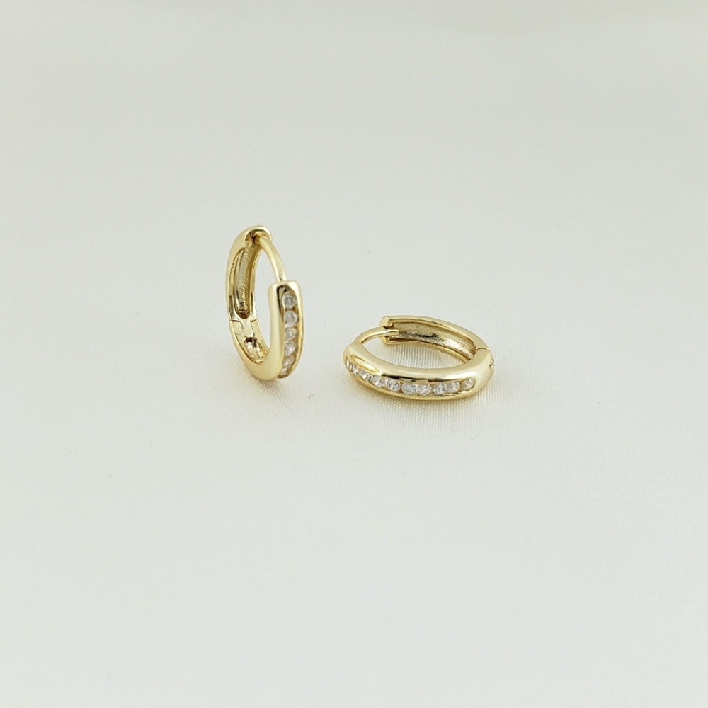 14K Gold Diamond Huggie Hoop Earrings